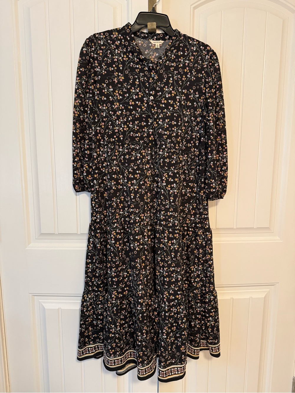 Max Studio Black Floral Maxi Dress with Pastel Accents